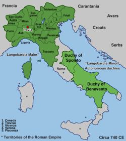 The Duchy of Tuscia (named Tuscany) in Central Italy within the Kingdom of the Lombards