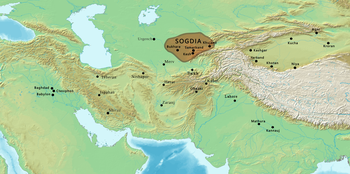 Approximate extent of Sogdia, between the Oxus and the Jaxartes.