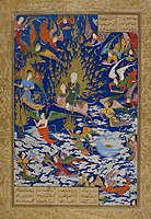 Miraj of the Prophet by Sultan Muhammad, showing Chinese-influenced clouds and angels, 1539-43.