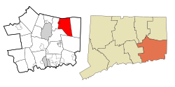 Griswold's location within New London County and Connecticut