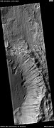 Wide view of crater showing gullies and other features, as seen by HiRISE