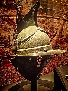 Helmet found in the gladiator barracks in Pompeii