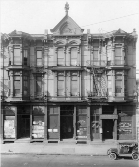1920 view of Sentous Building, N. Main St. near Plaza, designed 1886