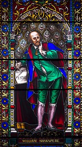 Stained glass window of William Shakespeare, created in 1862