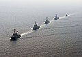 From front to back, USS Momsen, ROKS Seoae Ryu Seong-ryong, USS Decatur, ROKS Yulgok Yi I and ROKS Kwang Myung on 22 May 2016.
