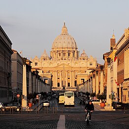 St. Peter's Basilica, Rome, by Donato Bramante, Michelangelo, Carlo Maderno and others, completed in 1615[27]