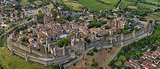 An aerial photograph of a large Medieval walled town