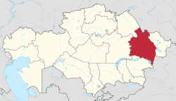 Map of Kazakhstan, location of Abai Region highlighted