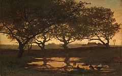 'Woodland Pond at Sunset', c. 1862; oil on panel