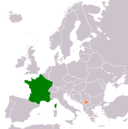 Map indicating locations of France and Kosovo