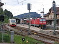Electric and diesel trains meet at Neustadt