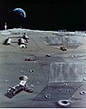 Microwave reflectors on the moon and teleoperated robotic paving rover and crane.