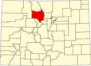 Map of Colorado highlighting Grand County