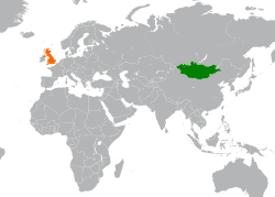 Map indicating locations of Mongolia and United Kingdom
