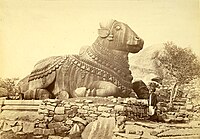 A 2nd-century CE sculpture of Nandi at the Chamundi Hills