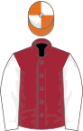 Maroon, white sleeves, orange and white quartered cap