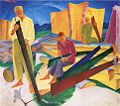 "Stropping the saws." 1927. Canvas, oil