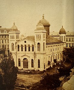 Sărindar Monastery Church, where is now the National Military Club, Bucharest, built in the mid-17th century by Matei Basarab, modified in the mid 19th century in a Gothic Revival style, demolished in 1896