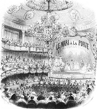 The interior of the Théâtre des Bouffes-Parisiens, where many of the operettas of Jacques Offenbach were first performed, as depicted in 1859.