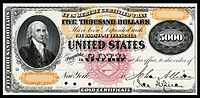 $5,000 Gold Certificate proof, Series 1870, Fr.1166k, depicting James Madison