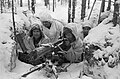 Finnish troops at machine-gun post during the Winter War.