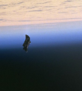 1998 NASA photo of space debris,[1] an object believed by some conspiracy theorists to be an extraterrestrial satellite, the Black Knight
