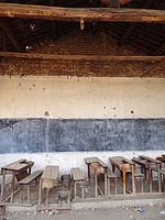 Burnt-out schoolroom at Kabgayi Hospital