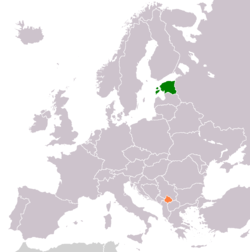 Map indicating locations of Estonia and Kosovo