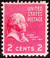 Historical 2-cent stamp with John Adams's profile.