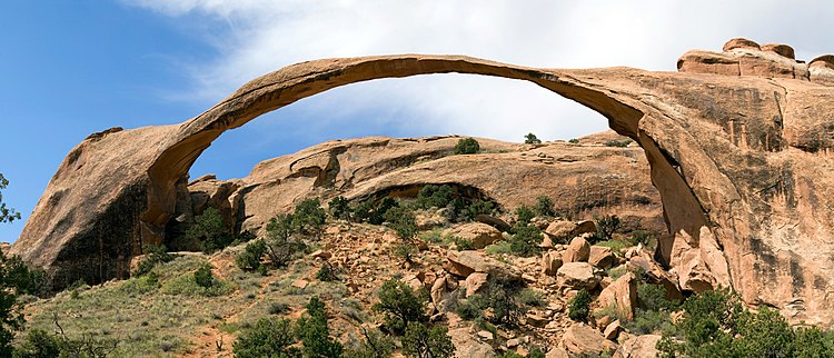 Landscape Arch is the longest of the many natural arches located in Arches National Park, Utah.