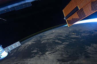 Meteor (center) seen from the International Space Station
