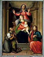 Madonna and Child with Saint Anne, and Saints Roch and James below, circa 1520. Prato, Santo Spirito.