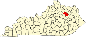 Map of Kentucky highlighting Bath County