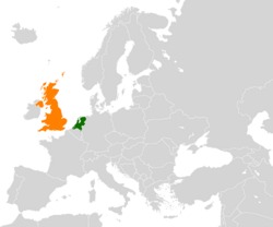 Map indicating locations of Netherlands and United Kingdom