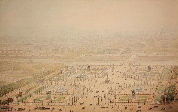 Place de la Concorde aus perspektivischer Sicht (Jakob Ignaz Hittorff, 1829)
