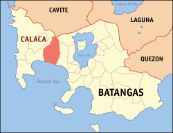 Map of Batangas with Calaca highlighted