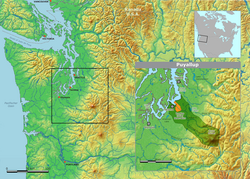 A map of historic Puyallup territory with modern reservation overlaid