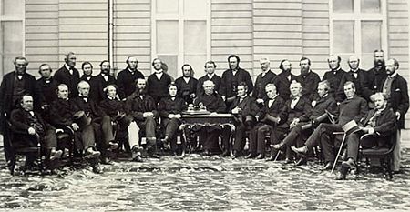 Delegates of the Legislatures of Canada gathering at the Quebec Conference – Photo by Jules I. Livernois on October 27, 1864.