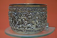 Round Bowl Depicting the Vessantara Jataka - Silver Alloy - 18th-19th Century CE - Myanmar.