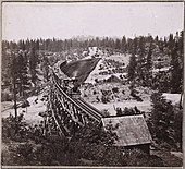Hölzerne Trestle-Brücke um 1870
