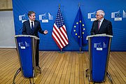 Secretary Blinken with European Union High Representative for Foreign Affairs and Security Policy and Vice President of the European Commission Josep Borrell in Brussels, Belgium, March 2021.