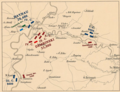 The Battle of Szőreg. The situation on the wider battlefield before the battle. Red - the Austrian troops, Blue - the Hungarian troops. Green - the Russian troops.