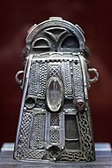 Bell Shrine of St. Mura, 11th century. Reputed to have come from the Abbey of Fahan, County Donegal, Ireland, where Saint Mura (c. 550-645) was the first abbot. Now in the Wallace Collection, London.[43]