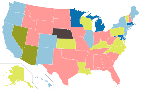 Partisan control of state governments following the 2022 elections:   Democratic trifecta maintained   Republican trifecta maintained   Democratic trifecta established   Divided government established   Divided government maintained   Officially non-partisan, unicameral legislature