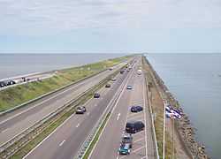Afsluitdijk with the North Sea on the left and the IJsselmeer on the right