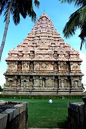 The pyramidal structure above the sanctum at the Gangaikonda Cholapuram Temple