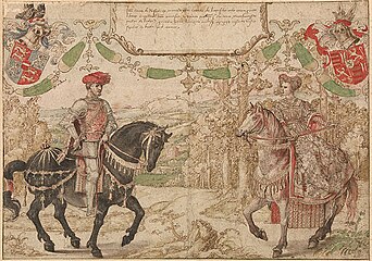 Johann IV. von Nassau und seine Frau Maria von Loon-Heinsberg auf einer Zeichnung des Malers Bernard van Orley, etwa 1538–1540