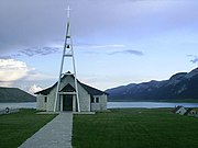 Catholic chapel in front of the lake