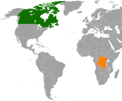 Map indicating locations of Canada and Democratic Republic of the Congo