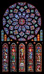 North transept windows; c. 1230–1235; stained glass; diameter (rose window): 10.2 m; Chartres Cathedral (Chartres, France)[137]
